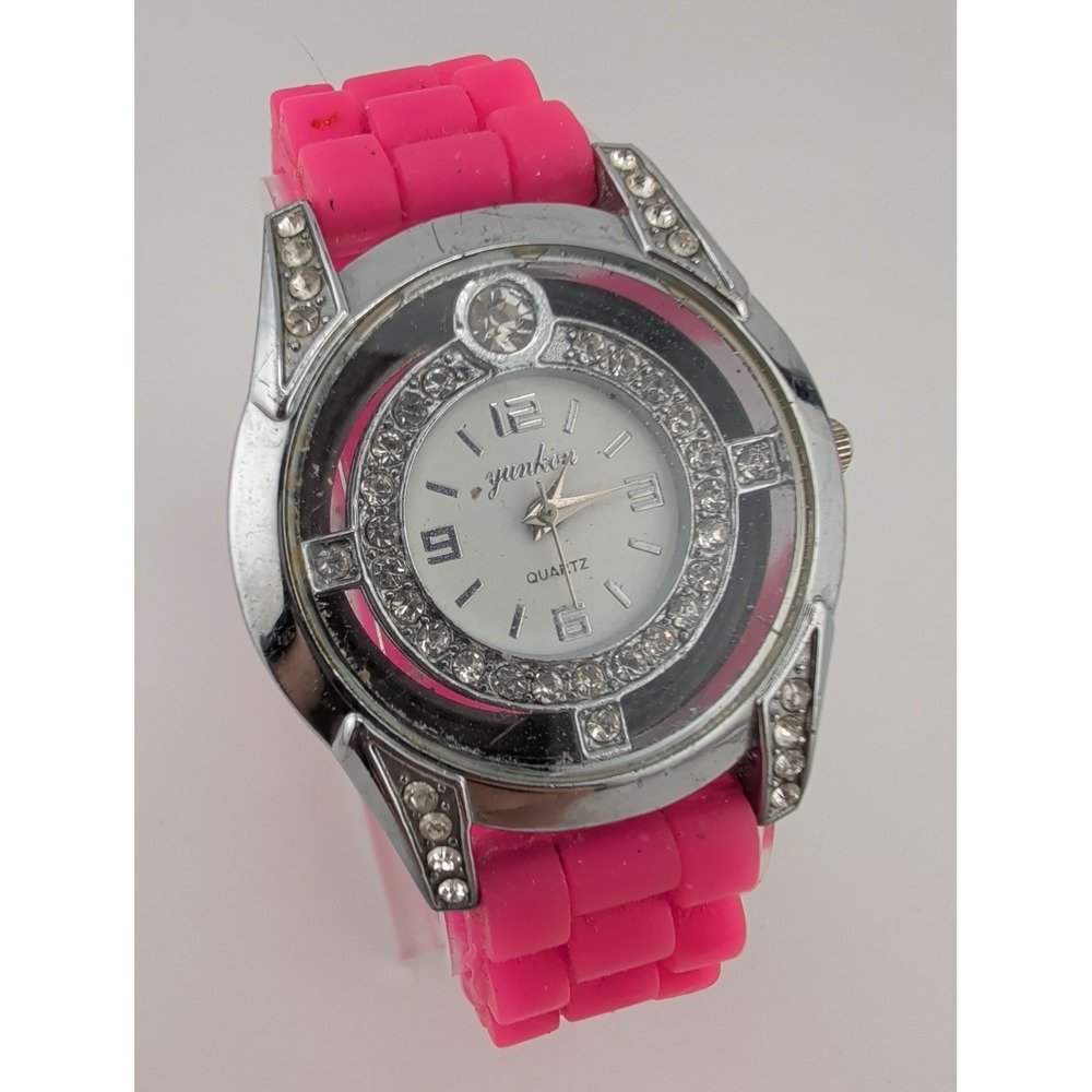 Yunkou Women's Watch 38mm Silver Case Pink Silicone Band- New Battery